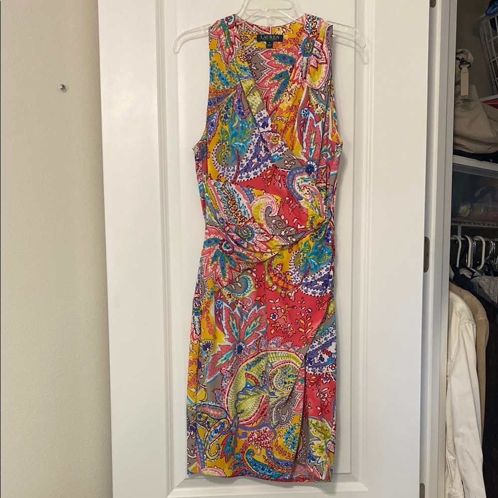 Ralph Lauren Pink and Orange Sheath Midi Dress